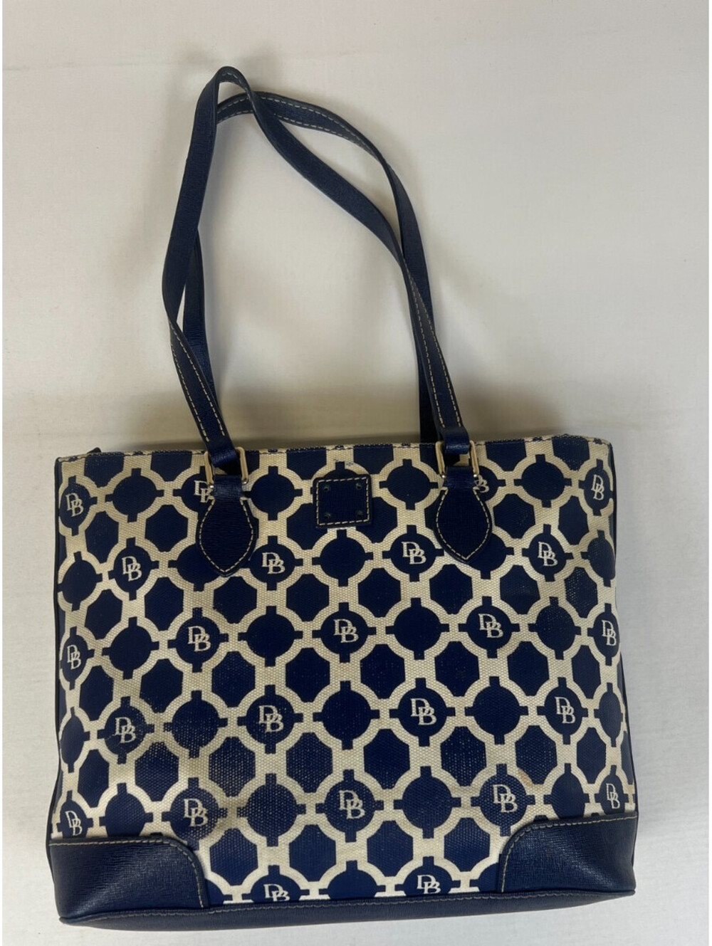 Dooney & Bourke Blue Monogram Geometric Tote Bag Vintage 2000s Shoulder Bag